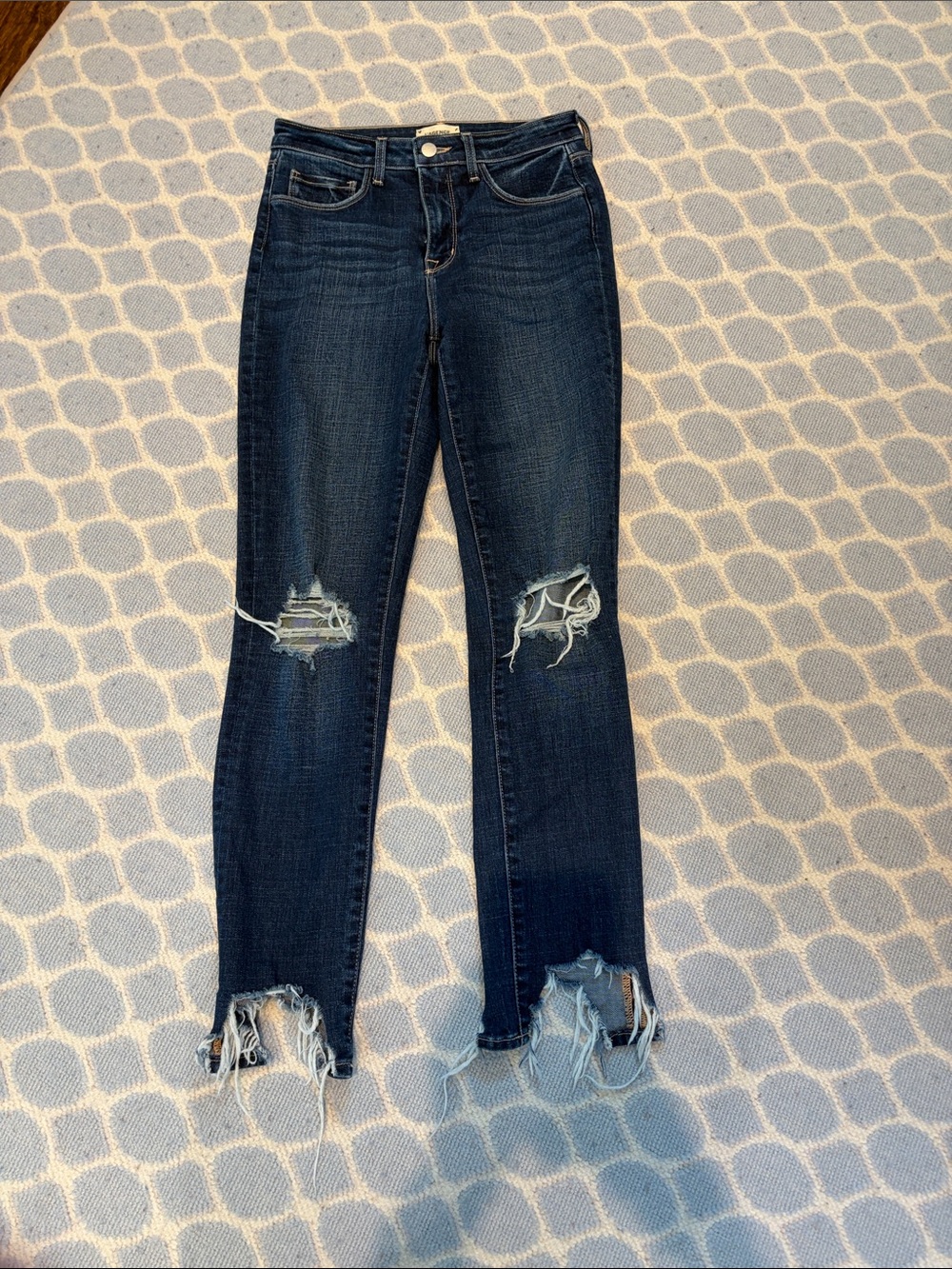 L'AGENCE Dark Blue Distressed Knee & Hem Skinny Jeans
